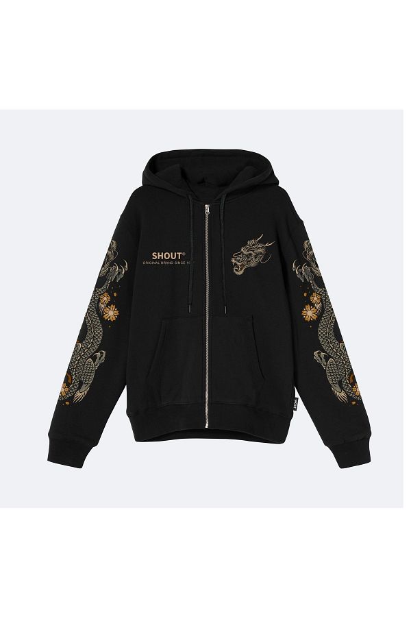 Shout-Oversize Limited Edition Flower Dragon Oldschool Unisex Zip Up Hoodie 1