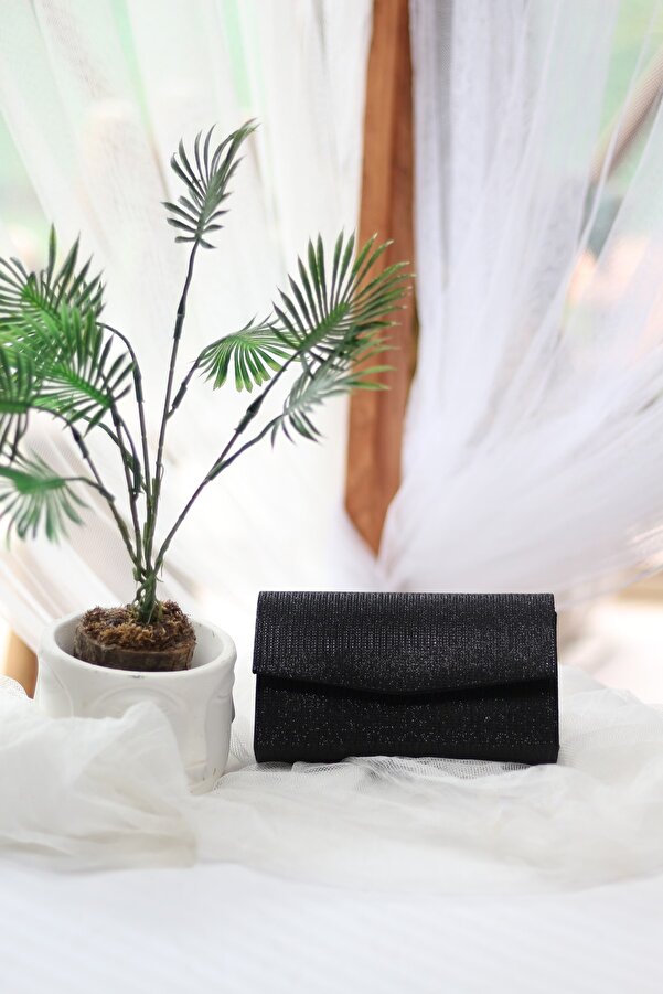 Moom Bag Kadın Simli Siyah Mini Kutu Omuz Çantası