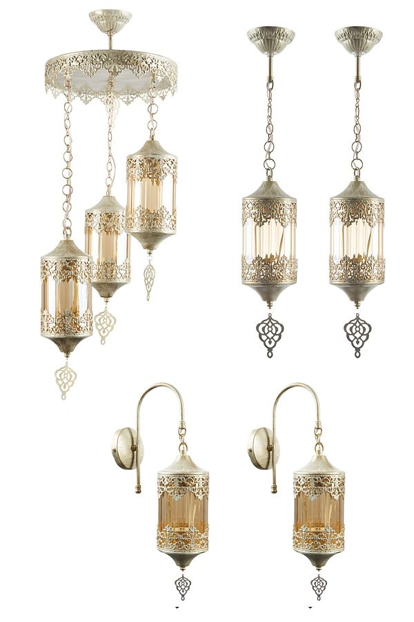 Uçar-Authentic Style Ottoman Motif 1 Piece of 3 Chandeliers, 2 Pieces of Single Chandelier, 2 Pieces of Sconce Chandelier Set 1