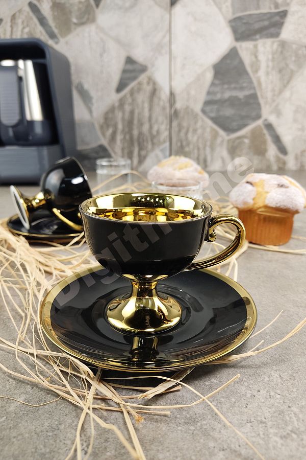 Digithome Porcelain Gilded Coffee Cup Set for 2 Black - Ist-72 C320.049 -  Trendyol