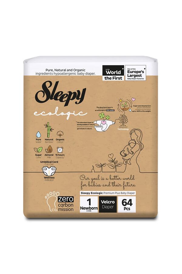 Sleepy Ecologic Bebek Bezi 1 No Yeni Doğan 2-5 Kg 64'lü