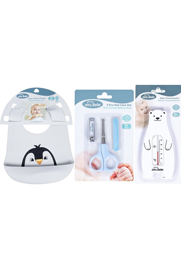 Sevi Bebe Bebek Bakım Seti(tırnak Makası Seti+silikon Önlük+banyo Derecesi)