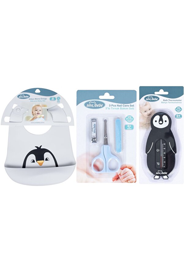 Sevi Bebe Bebek Bakım Seti(tırnak Makası Seti+silikon Önlük+banyo Derecesi)
