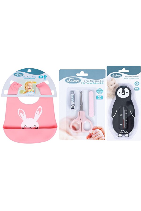 Sevi Bebe Bebek Bakım Seti(tırnak Makası Seti+silikon Önlük+banyo Derecesi)