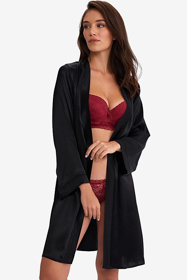 AYYILDIZ-815 Black Satin Dressing Gown 1
