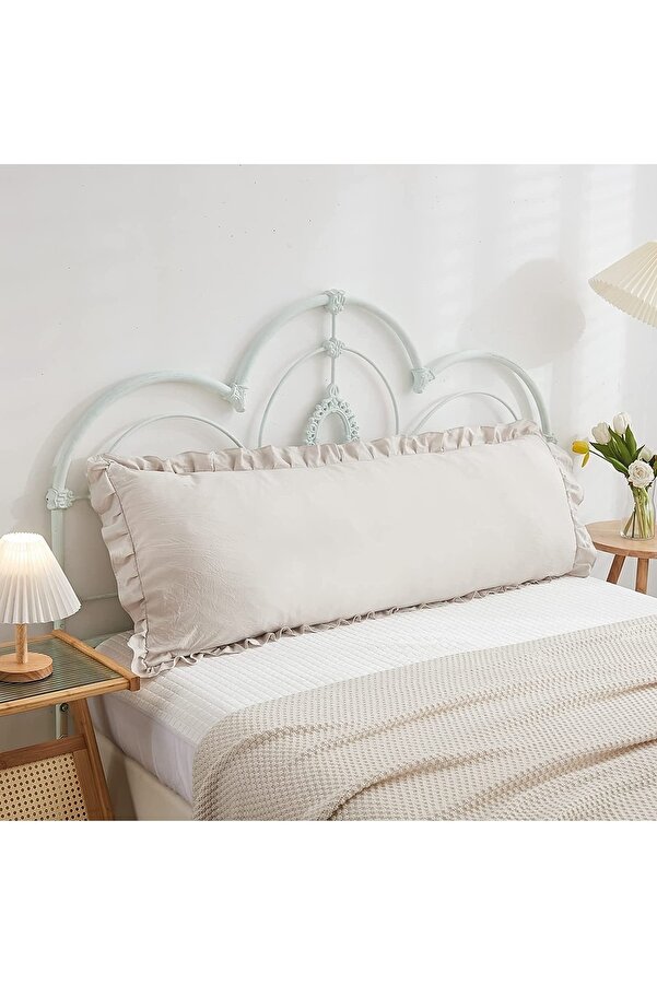 Tinybabyconcept Natural Pamuklu Bej Uzun Yastık Kılıfı Fırfır Kenarlı Decor Hamile Yastığı 50x135 Cm