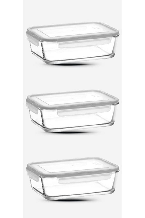 LAV-Glass Lock Storage Container Set of 3 1900cc-new Series Large Rectangle Glass Storage Container 1