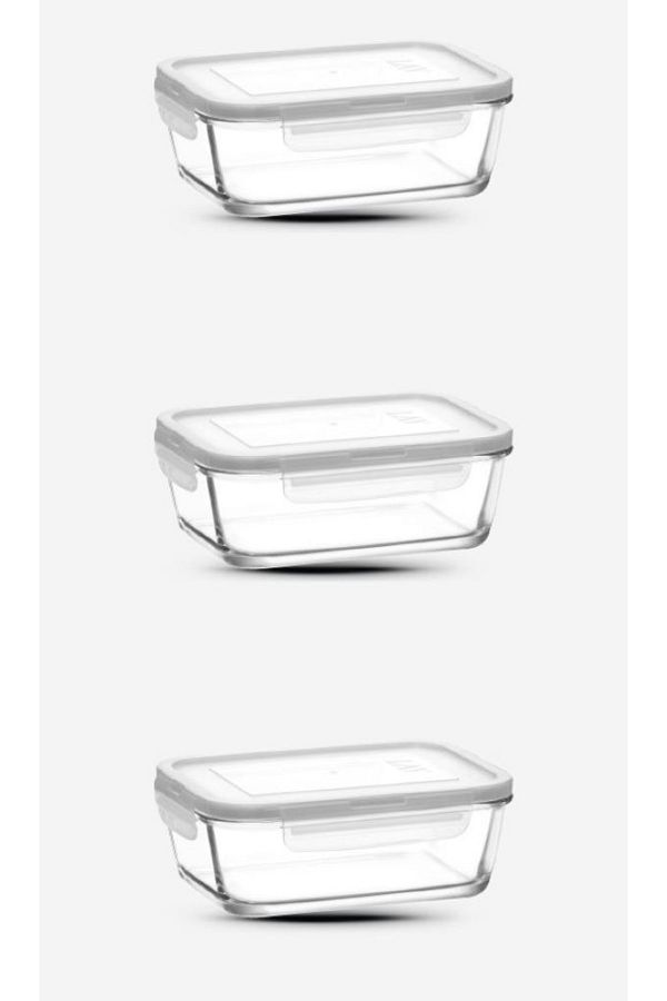 LAV-Glass Locked Storage Container Set of 3 800cc-new Series Rectangular Glass Storage Container 1