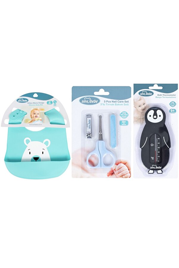 Sevi Bebe Bebek Bakım Seti(tırnak Makası Seti+silikon Önlük+banyo Derecesi)