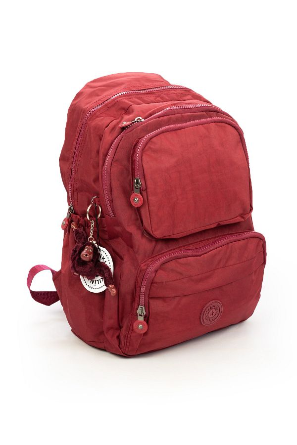 İMAKS-Water Resistant Crinkle / Clinker Fabric Multi-Compartment Backpack And School Bag Claret Red 8813 1