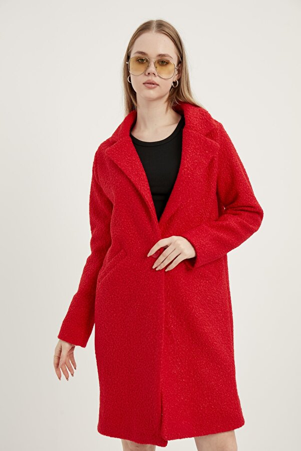 MEECY Roter Bouclé-Mantel für Damen- Trendyol