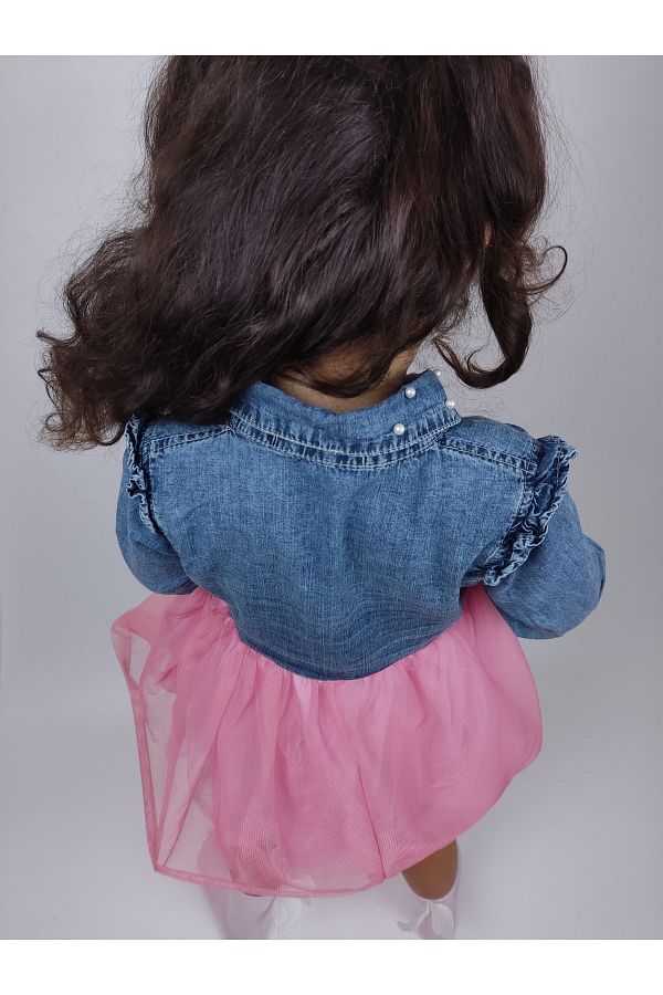 wm n Girl s Long Sleeve Denim Dress Pink Tulle Baby Girl s Denim Dress Trendyol