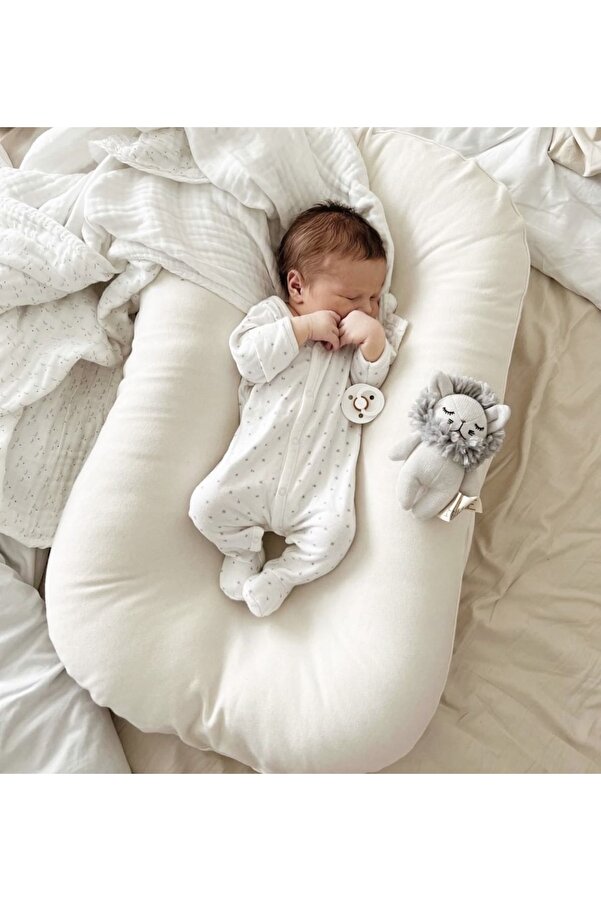 Jaju Baby Beyaz Puffy Babynest Organik Pamuk Kumaş Lüx Baby Nest 70x55 Cm Anne Yanı Bebek Yatağı