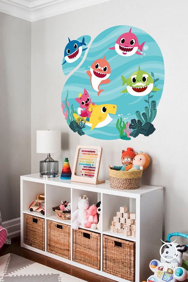 ANGARYA-Modern Style, Baby Shark, Baby Sharks Kids Room Decoration Wall Sticker 1