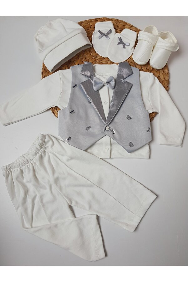 PİLEKİ BABY 0 6 Aylık Yenidoğan % 100 Pamuk 6 Parça Yelekli Özel Gün Mevlüt Sünnet Takımı Sünnetlik Mevlütlük