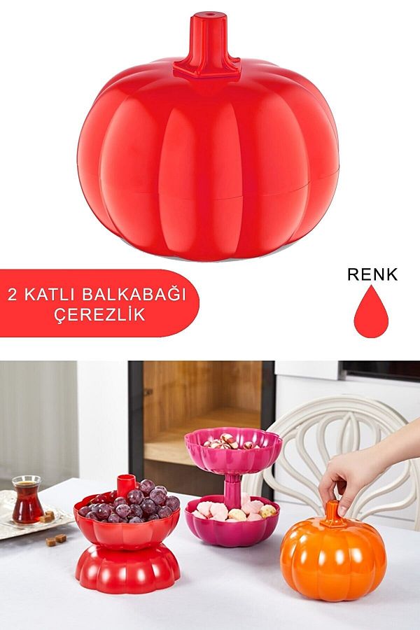Poomy-Pumpkin Presentation Holder / Red Large Practical Snack Bowl with 2 Layers or Single Layers Usable 1
