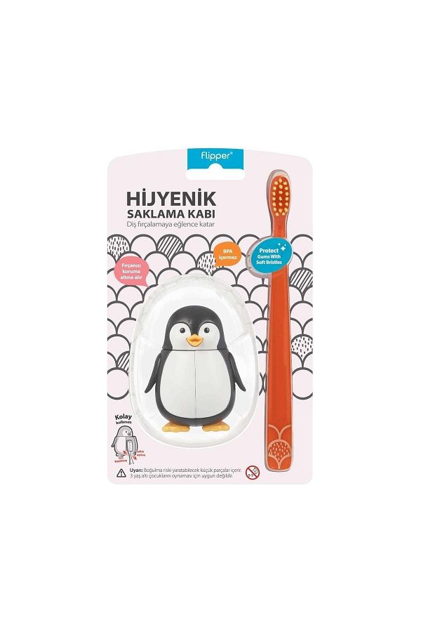 Flipper-Penguin Patterned Hygienic Storage Container and Children's Toothbrush 1
