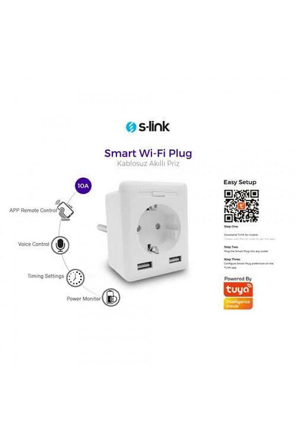 S-LINK-Swapp Sl-04 1 Socket 10a Smart Plug with Current Protection 2.4 Ghz WiFi Tuya De 2 Usb 1