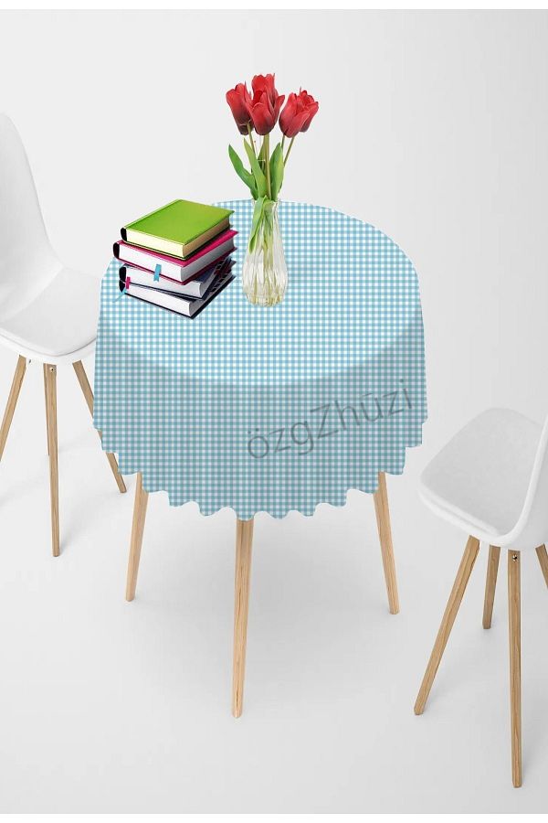 perlina home-Plaid Pattern Light Blue Round Tablecloth Options (Width X Size) 1