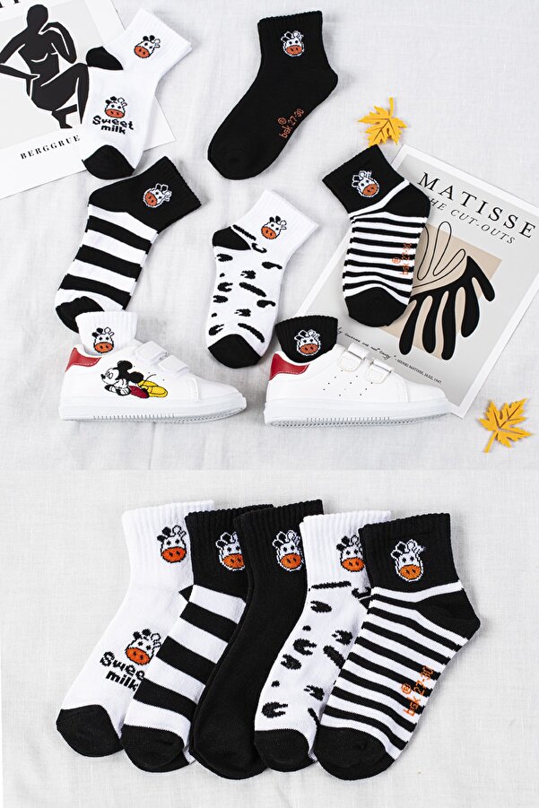 BGK 5 Çift Çocuk Inek Desenli Çorap