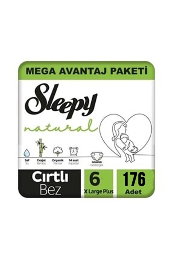 Sleepy 6 No Natural Bebek Bezi 6 Numara 15 - 25 Kg 176 Adet Aylık Paket Bebek Bezi