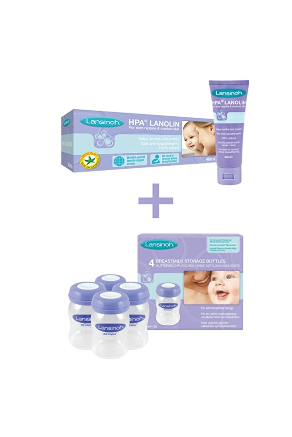 LANSINOH Göğüs Ucu Kremi 40 ml ve Lansinoh 4'lü Anne Sütü Saklama Şişesi