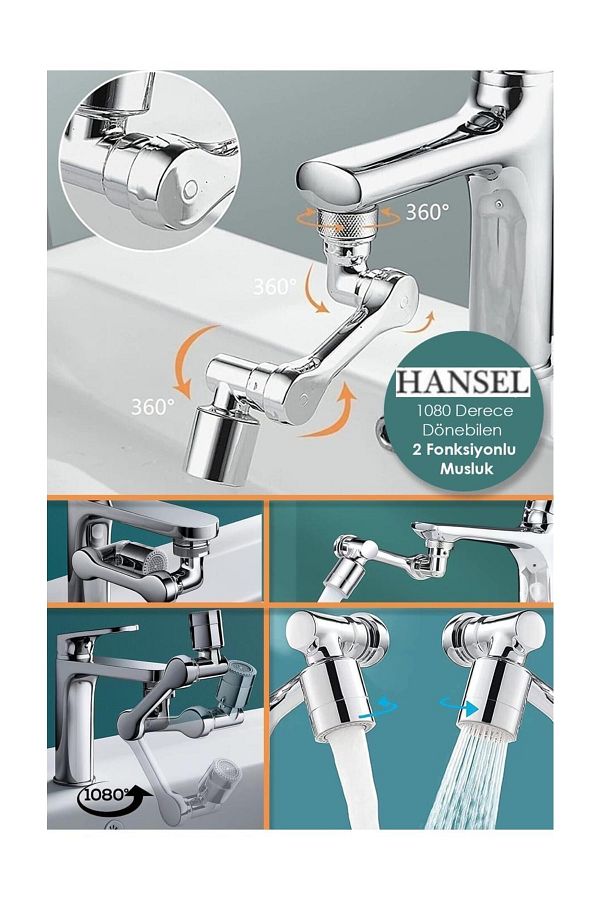 Hansel-Practical Chrome 1080 Degree Rotatable 2-Function Universal Aerator Faucet Spout Filter Faucet Head 1