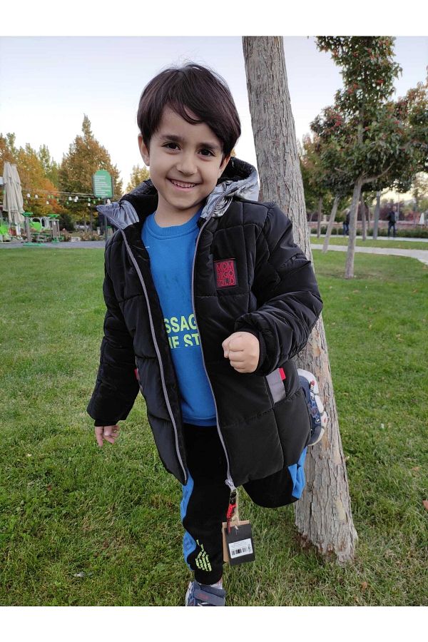 Midimod Gold 6 10 Years Old Boy s Coat with Side Pocket and Hood and Fleece Thick Inside Trendyol