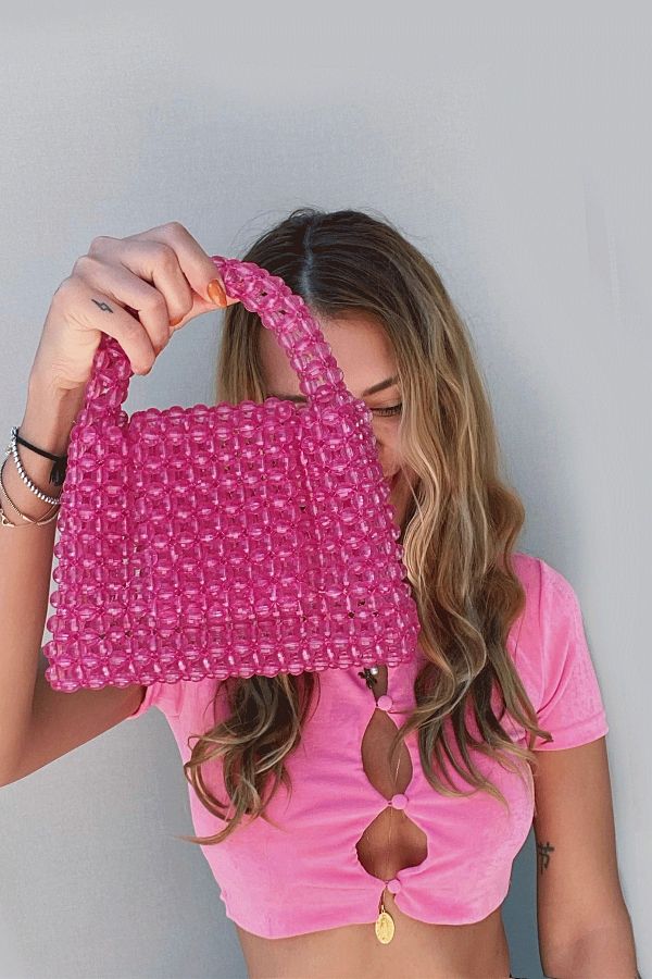 Sun Pieces Bright Pink Beaded Bag Sassy Handbag Trendyol