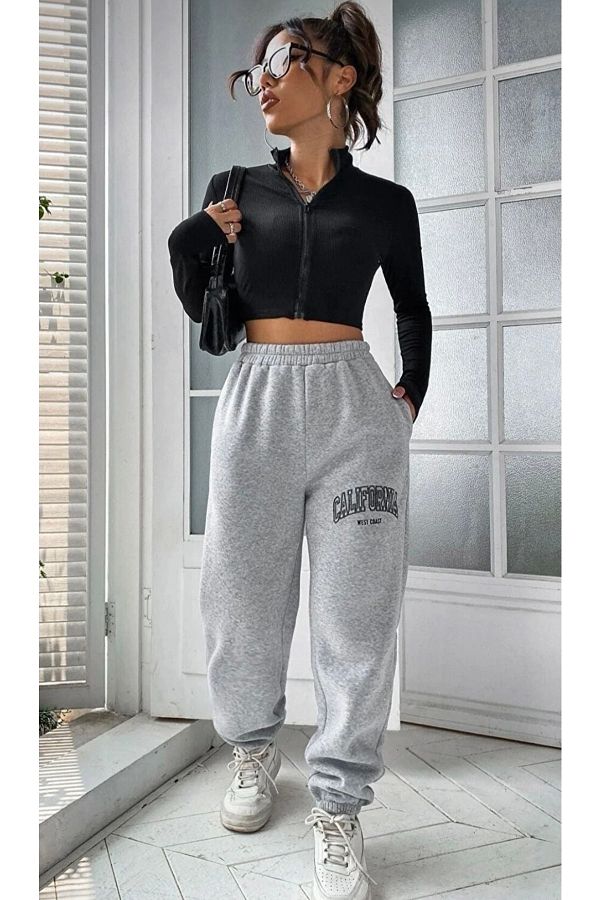 BE QUEEN Los Angeles Printed Fully Lined Winter New Style Jogger Women s Sweatpants Trendyol
