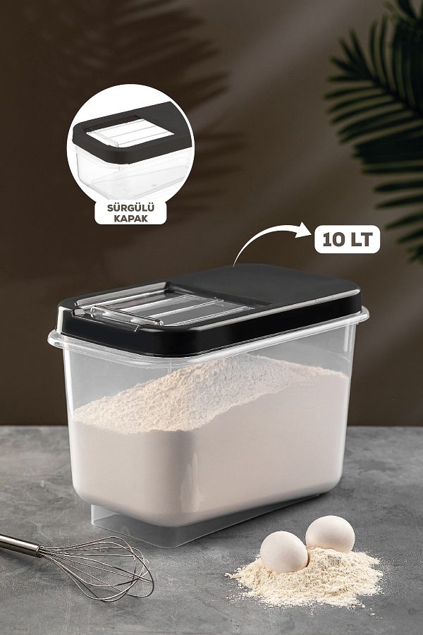 Meleni Home-Multibox 10 Lt Pulses Storage Container - Food Storage Container with Sliding Lid Flour Container Anthracite 1