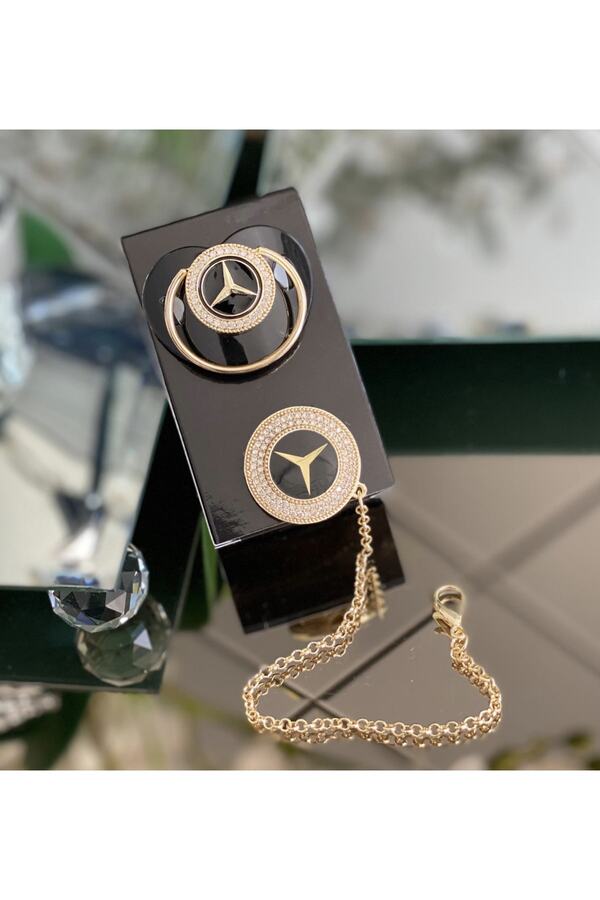 QUEEN AKSESUAR Ithal Lüks Mercedes Benz Logo Erkek Kız Bebek Kristal i Taşlı Emzik Zincirli Askı Seti