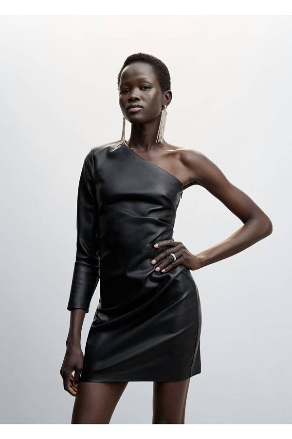 MANGO Asymmetric Cut Faux Leather Dress Trendyol