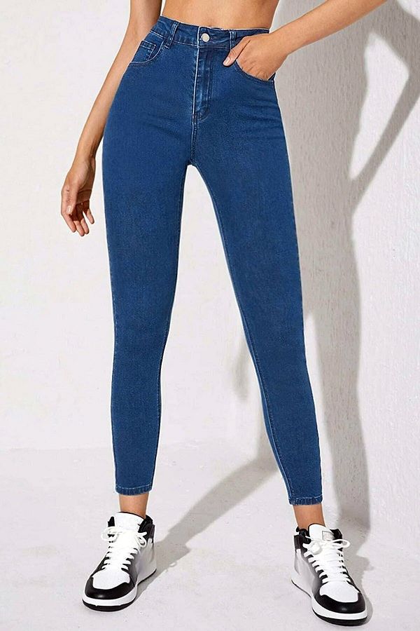 MAKRAS EXCLUSIVE Modre Super High Waist Recovery Lycra Super Skinny Jeans Pantalon Jeans vezm te 1 velikost Small Trendyol