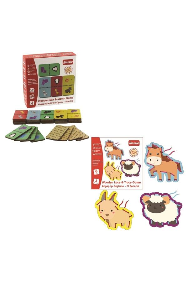 Rossie-Wooden Matching Game - Domino Game & Stringing Hand Skill Game - Series 1 1