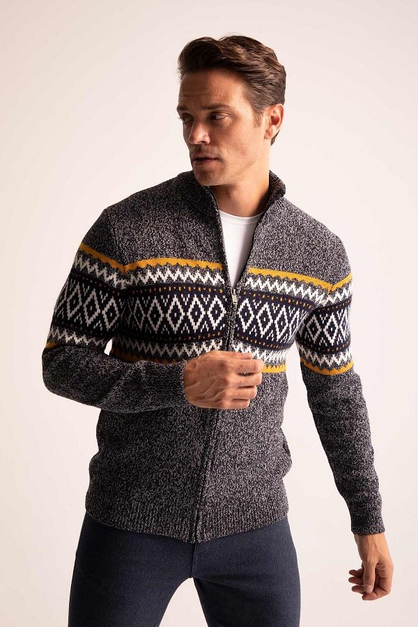 DeFacto-Regular Fit Half Turtleneck Cardigan 1