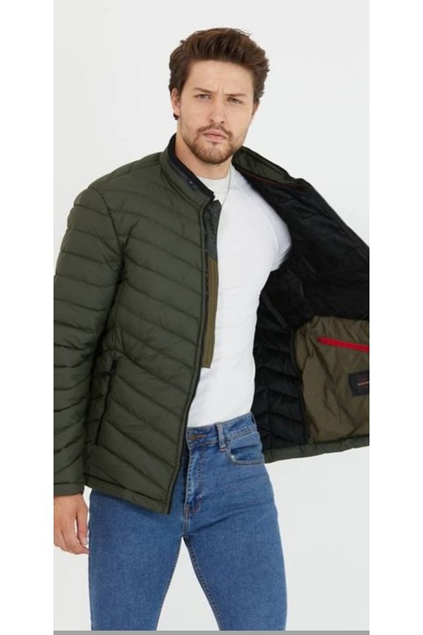 BLACKMOOD Men s Slim fit Waterproof Thick Winter Jacket Khaki m5323 Trendyol