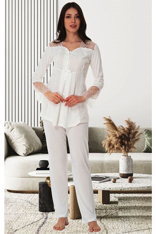 Puerpera Effortt Women s Maternity Lace Detailed Stylish Pajama Set 8018 Trendyol