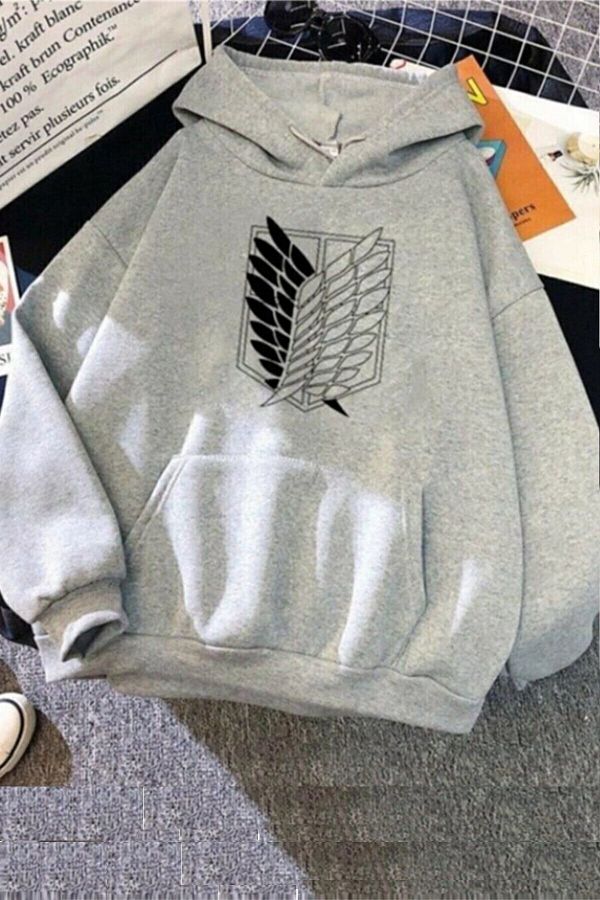 MODAGEN Men s Gray Attack On Titan Logo Oversize Hooded Sweatshirt Hoodie Aot Trendyol