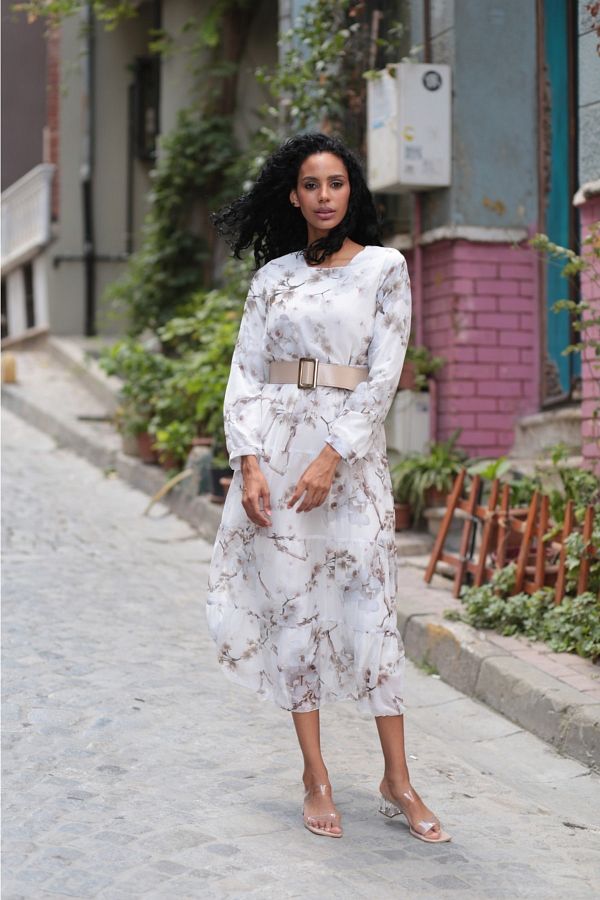 Chiffon belted dress clearance