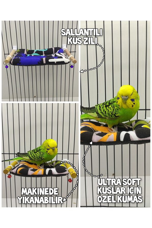 ozzipetshop Bird Pillow Budgie Bed with Perches Surprise Gift