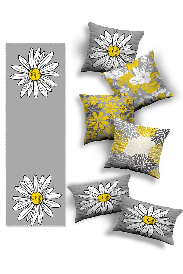 Skhome-Double Sided Printed Special Design 4square and 2rectangular Throw Pillow Cover and Runner Set(4K2D-R-KOM09) 1