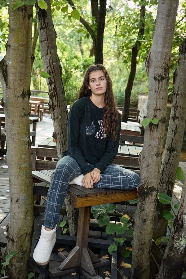 Aydoğan-Set de pijamale termice pentru femei negre Noul sezon 1