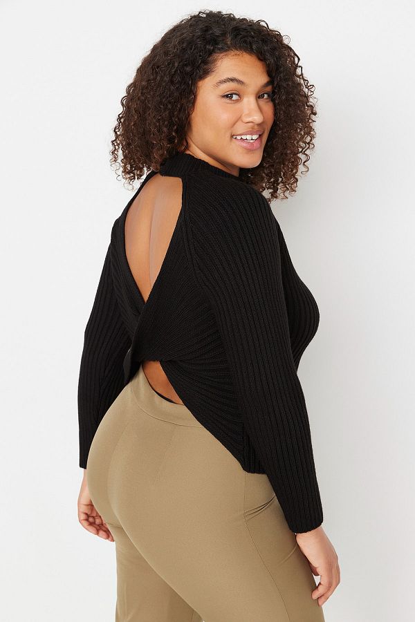 Trendyol Curve Black High Collar Back Knot Detailed Knitwear Sweater TBBAW23AN00184 Trendyol