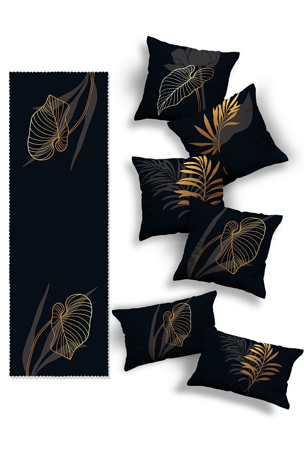 Skhome-Double Side Printed Special Design 4 square and 2 rectangular Throw Pillow Cover and Runner Set (4K2D-R-KOM300) 1