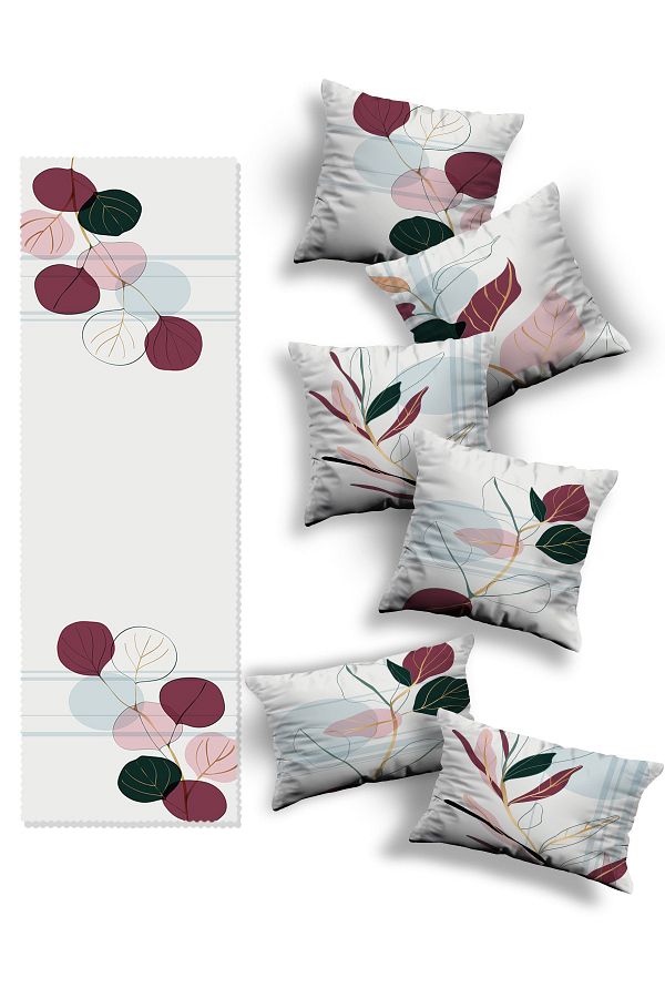 Skhome-Double Side Printed Special Design 4 square and 2 rectangular Throw Pillow Cover and Runner Set (4K2D-R-KOM301) 1
