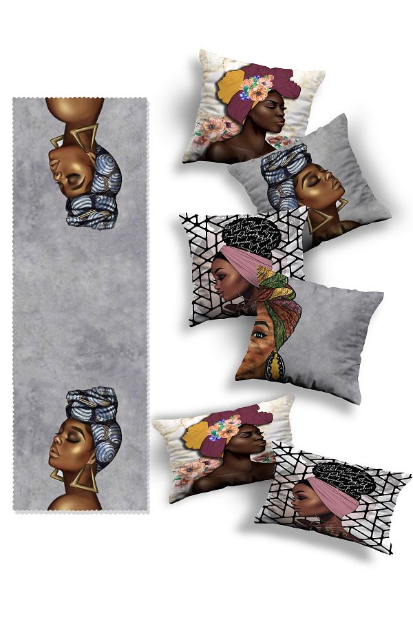 Skhome-Double Sided Printed Special Design 4square and 2rectangular Throw Pillow Cover and Runner Set(4K2D-R-KOM03) 1