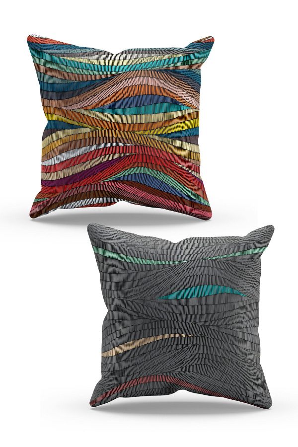 Moud's-Double Sided Printed Rug Line Patterned 2-Piece Combination Suede Throw Pillow Case 1