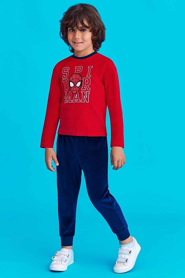 MARVEL Boy s Red Velvet Pajama Set Spider Man Licensed Trendyol