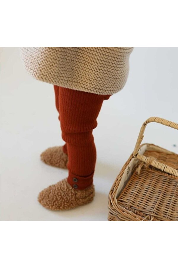 BEBEĞİME ÇORAP Fitilli Triko Çocuk Tayt - 2-6 Yaş / Kiremit